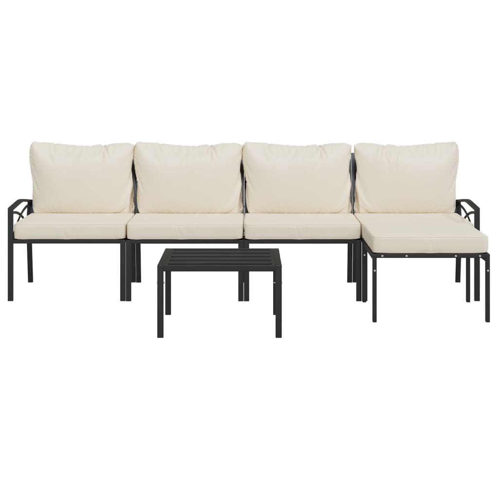 6-Delige Loungeset Met Kleurige Kussens Staal Zand 2x middle + 2x chair + 2x footrest
