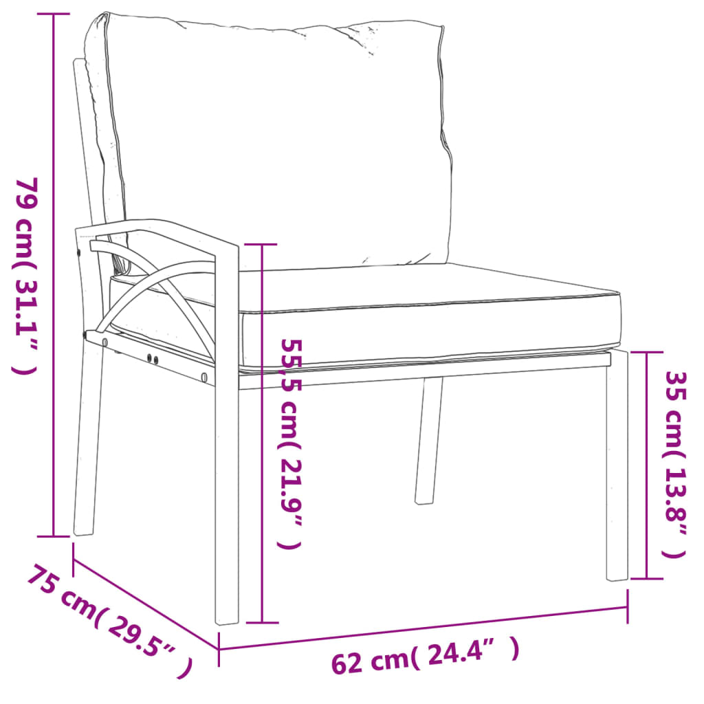 6-Delige Loungeset Met Kleurige Kussens Staal Zand 2x middle + 2x chair + 2x footrest