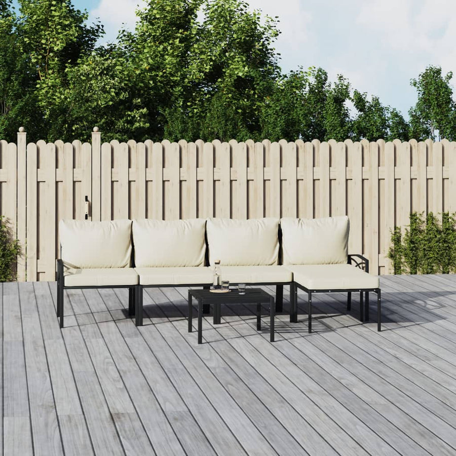 6-Delige Loungeset Met Kleurige Kussens Staal Zand 2x middle + 2x chair + 2x footrest