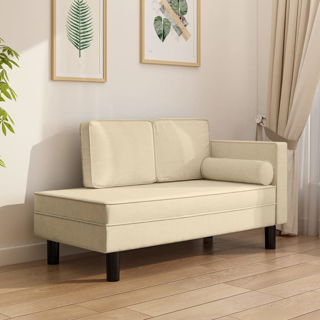 Chaise Longue Met Kussens En Bolster Stof Crèmekleurig