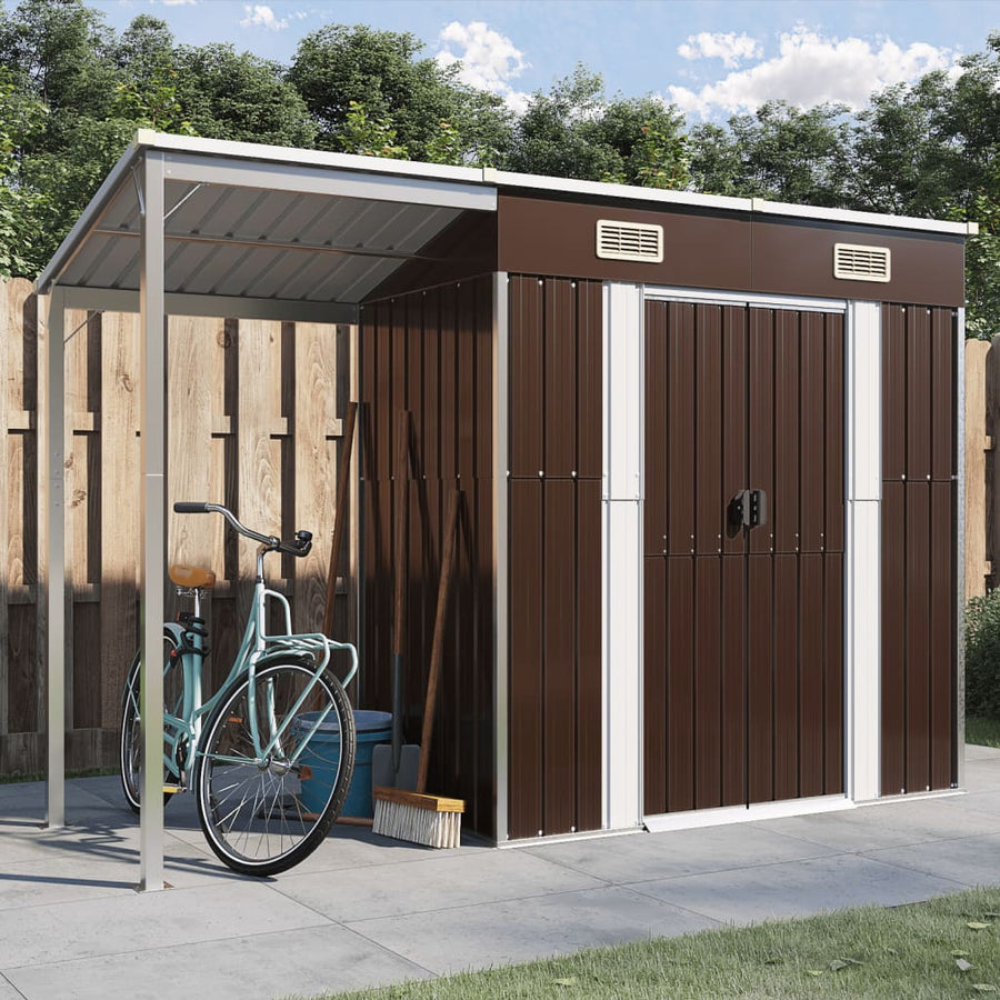 Tuinschuur Met Verlengd Dak 277X110,5X181 Cm Staal Bruin