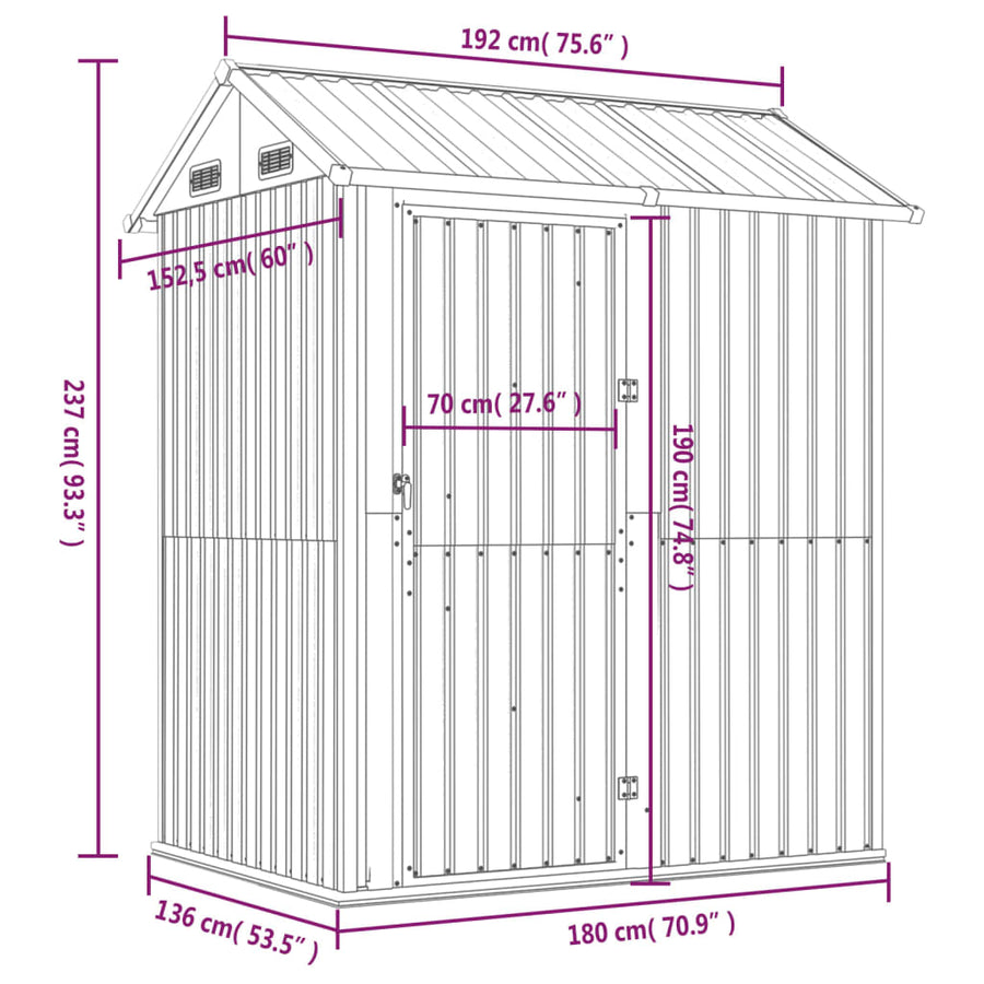 Tuinschuur 192X152,5X237 Cm Gegalvaniseerd Staal Kleur Antraciet