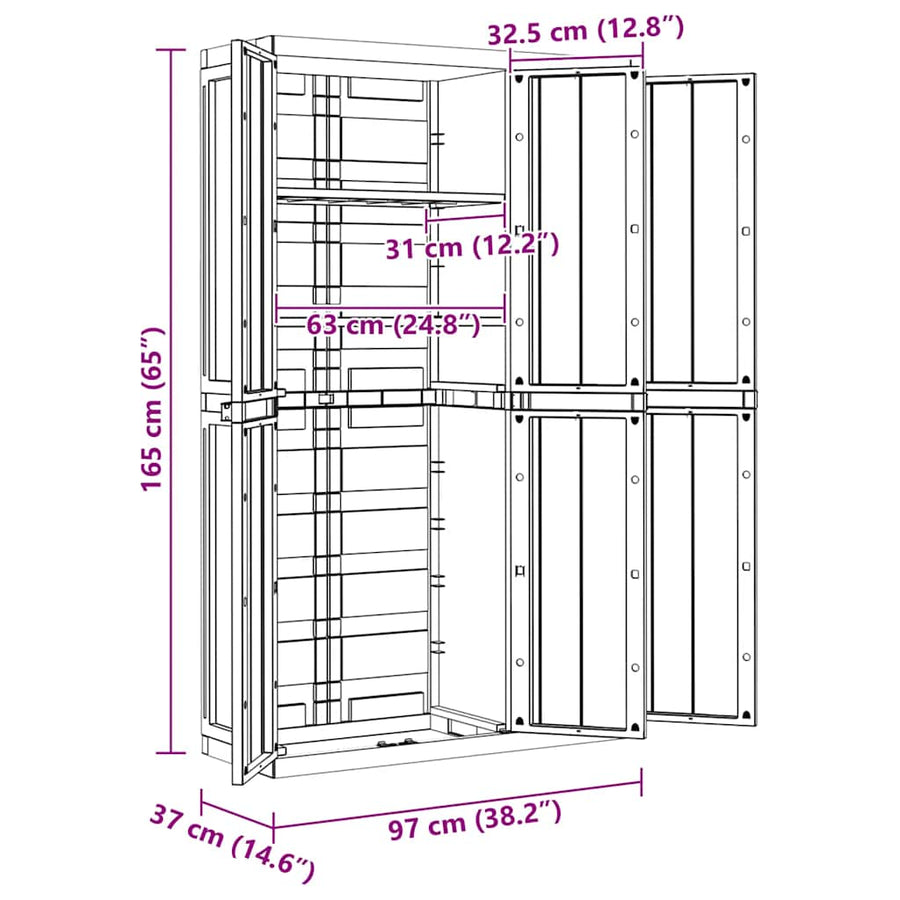 Tuinkast Polypropeen Grijs En Zwart 97 x 37 x 165 cm