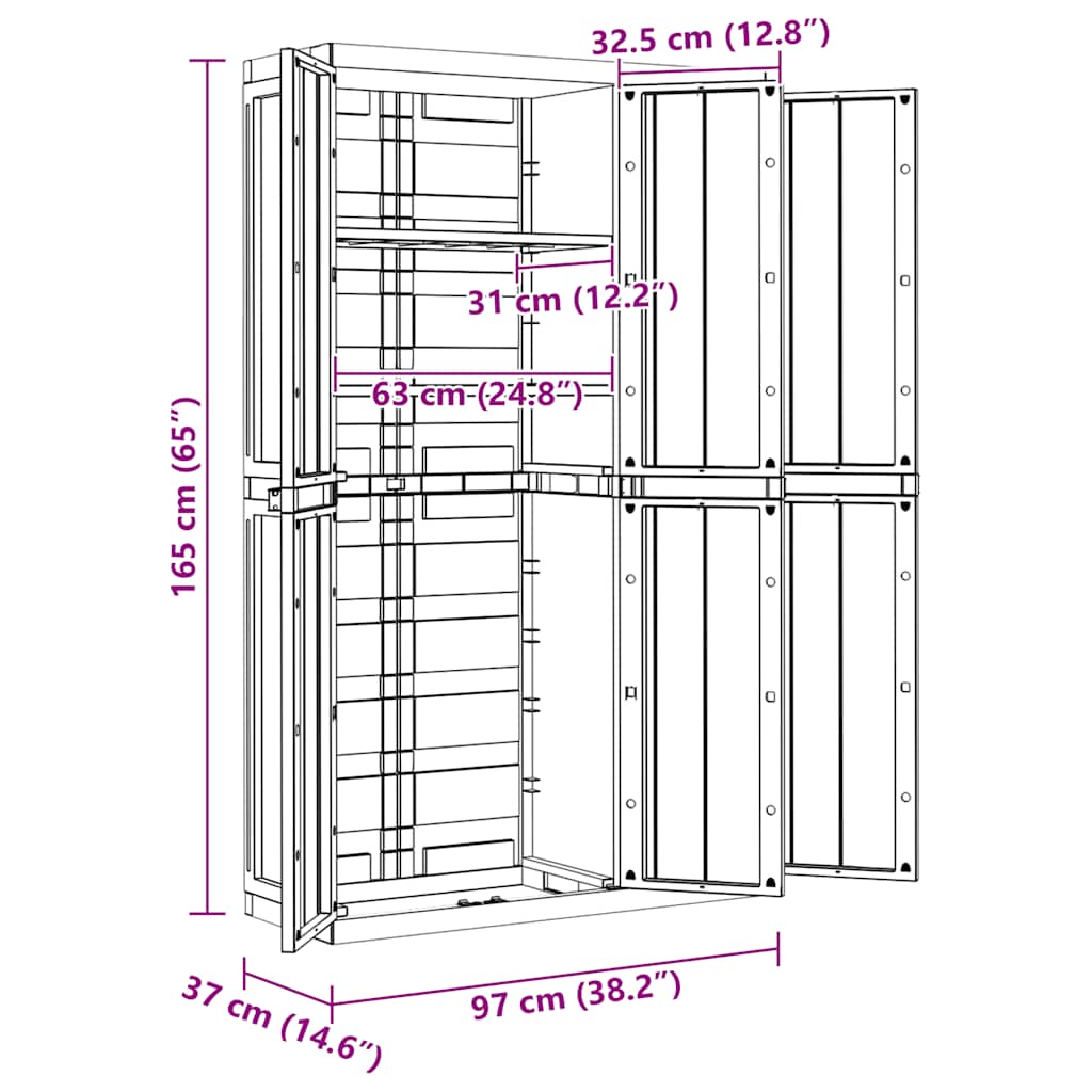 Tuinkast Polypropeen Zwart 97 x 37 x 165 cm