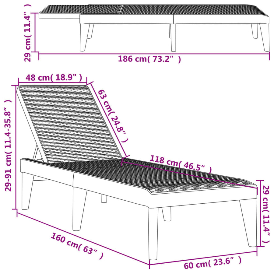 Ligbed 86X60X29 Cm Polypropeen Grijs