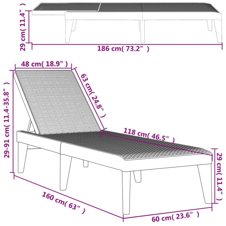 Ligbed 186X60X29 Cm Polypropeen 1