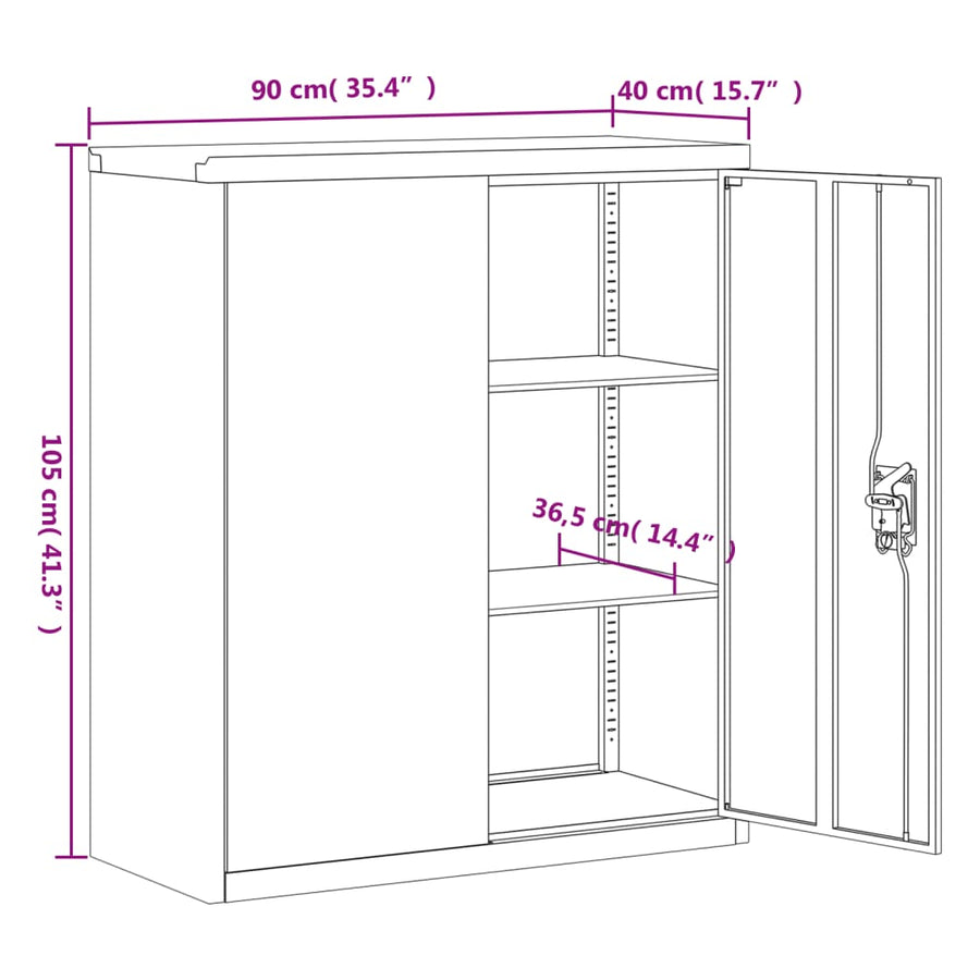 Archiefkast Staal 90 x 40 x 105 cm Lichtgrijs