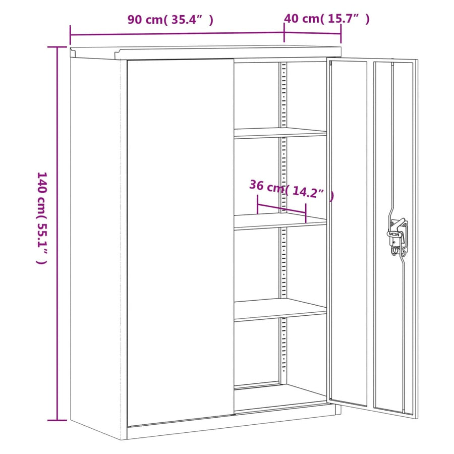 Archiefkast Staal Kleurig 90 x 40 x 140 cm Antraciet