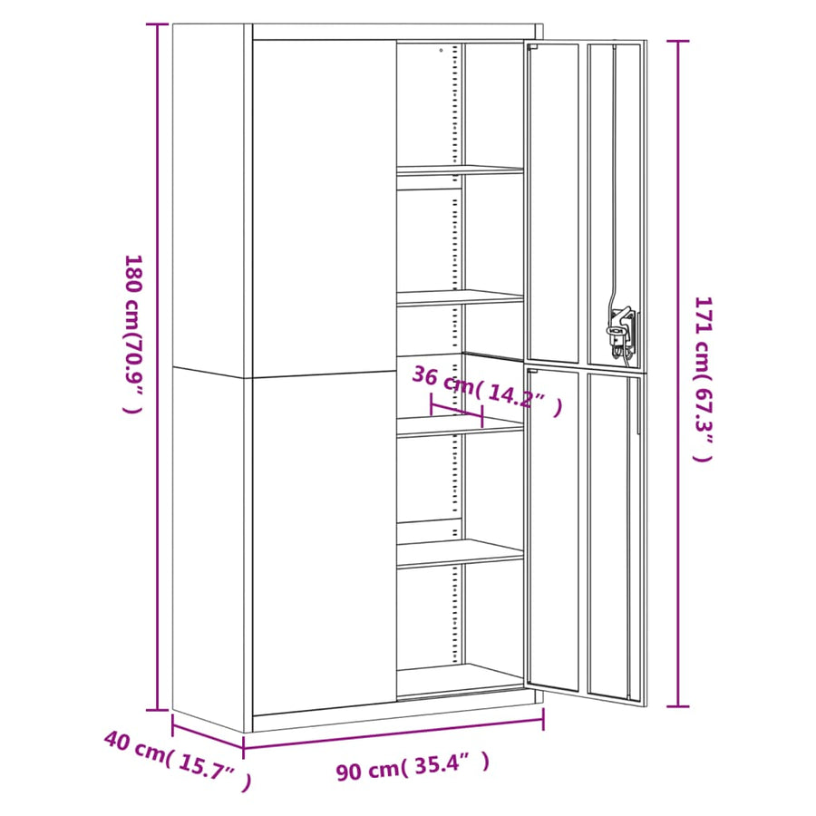 Archiefkast Staal 90 x 40 x 180 cm Lichtgrijs