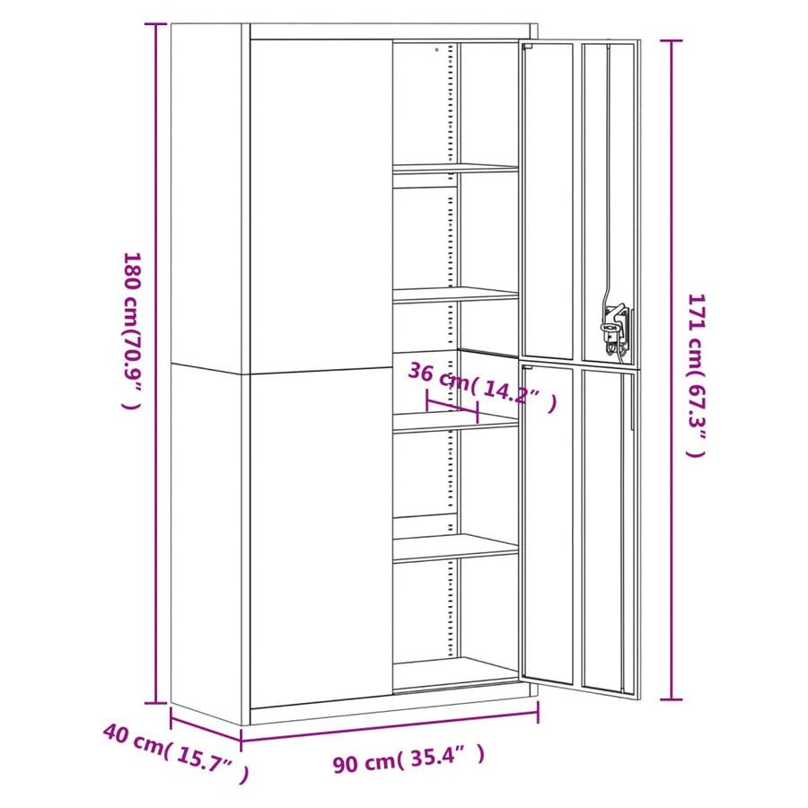 Archiefkast Staal Kleurig 90 x 40 x 180 cm Antraciet