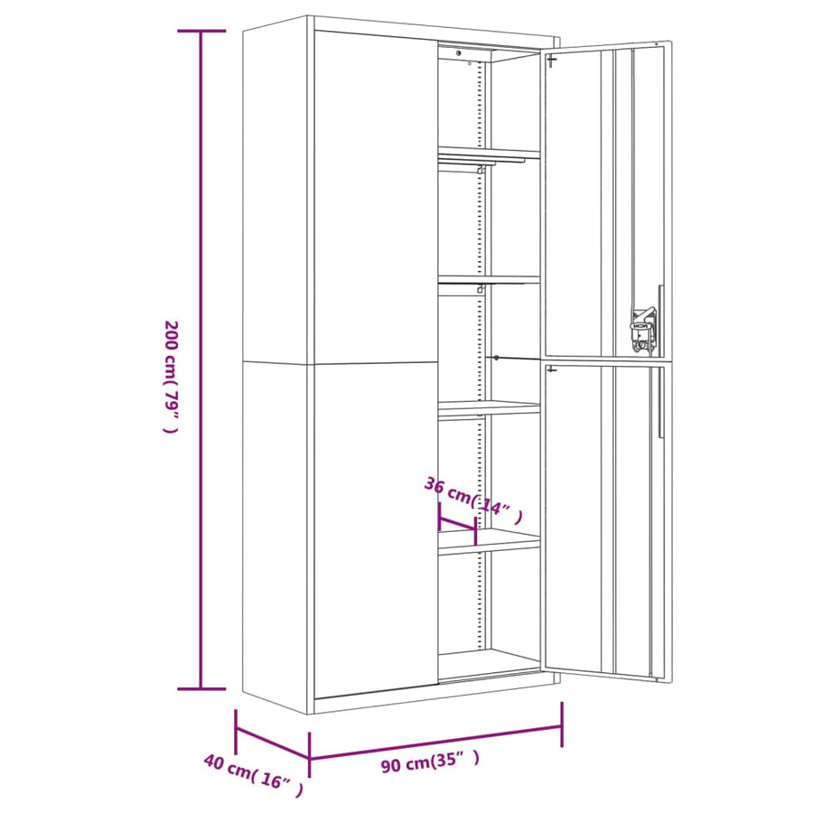 Archiefkast Staal Kleurig 90 x 40 x 200 cm Antraciet