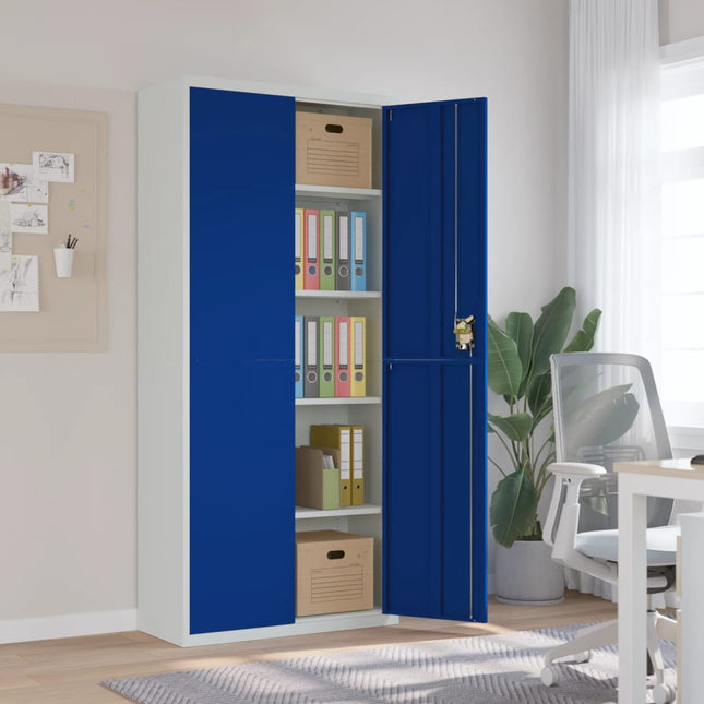 Archiefkast Staal 90 x 40 x 200 cm Lichtgrijs en blauw