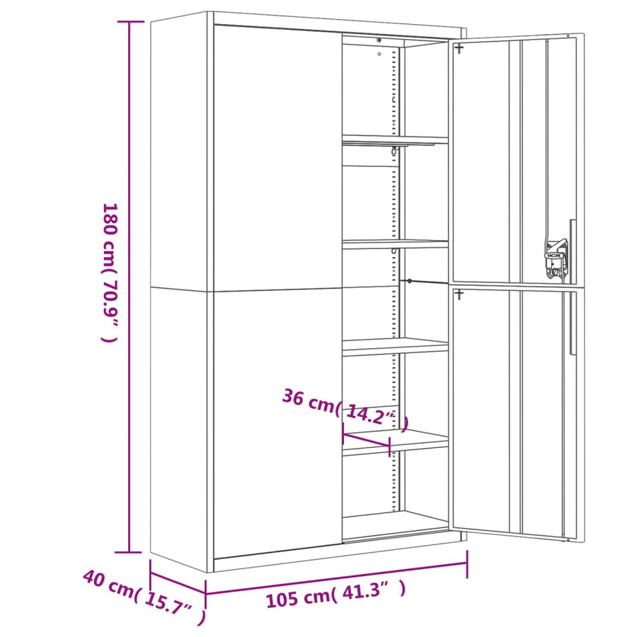 Archiefkast 105X40X180 Cm Staal Wit
