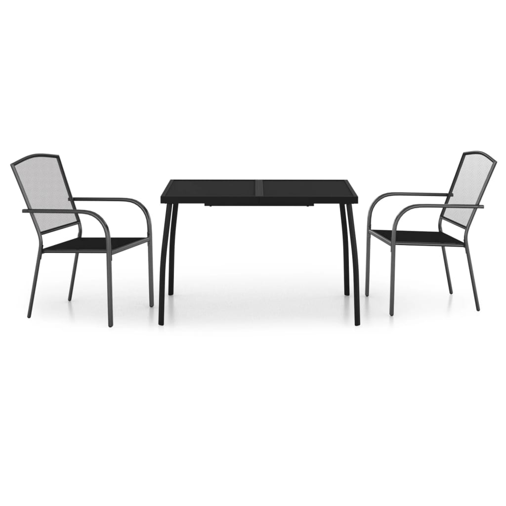 3-Delige Tuinset Staal Antracietkleurig 110 cm tafellengte