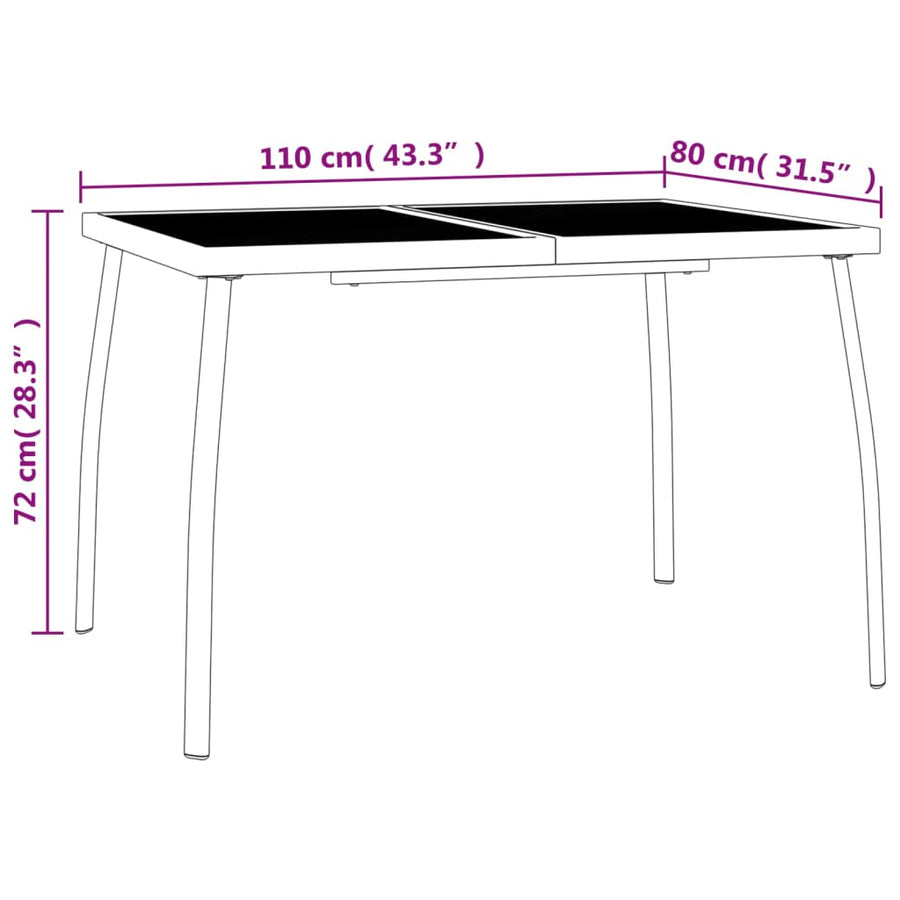 -Delige Tuinset Staal Antracietkleurig 3 110 cm tafellengte