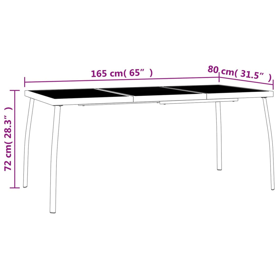 -Delige Tuinset Staal Antracietkleurig 7 Lengte tafel 165 cm