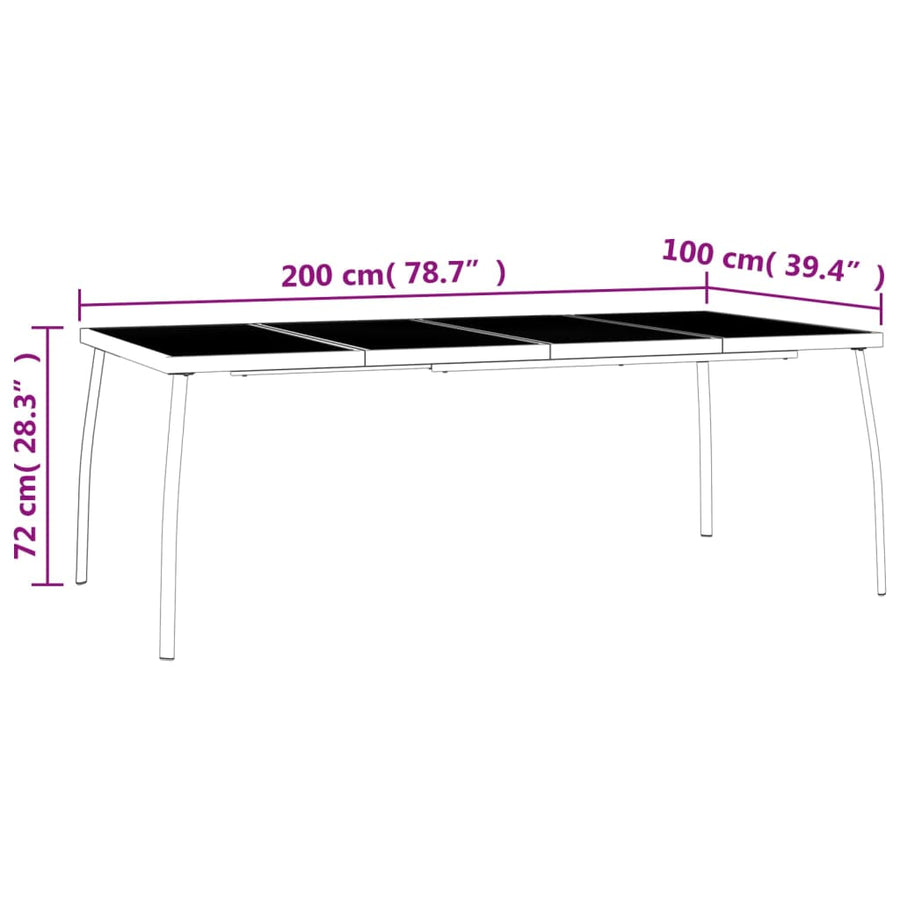 -Delige Tuinset Staal Antracietkleurig 9 200 cm tafellengte