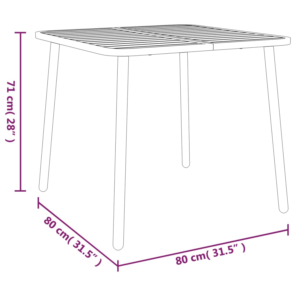 5-Delige Tuinset Staal Antracietkleurig 80 cm tafellengte