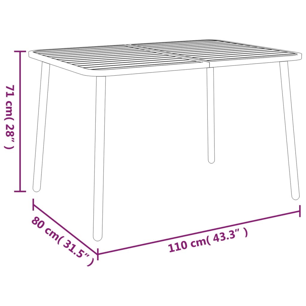 7-Delige Tuinset Staal Antracietkleurig 110 cm tafellengte