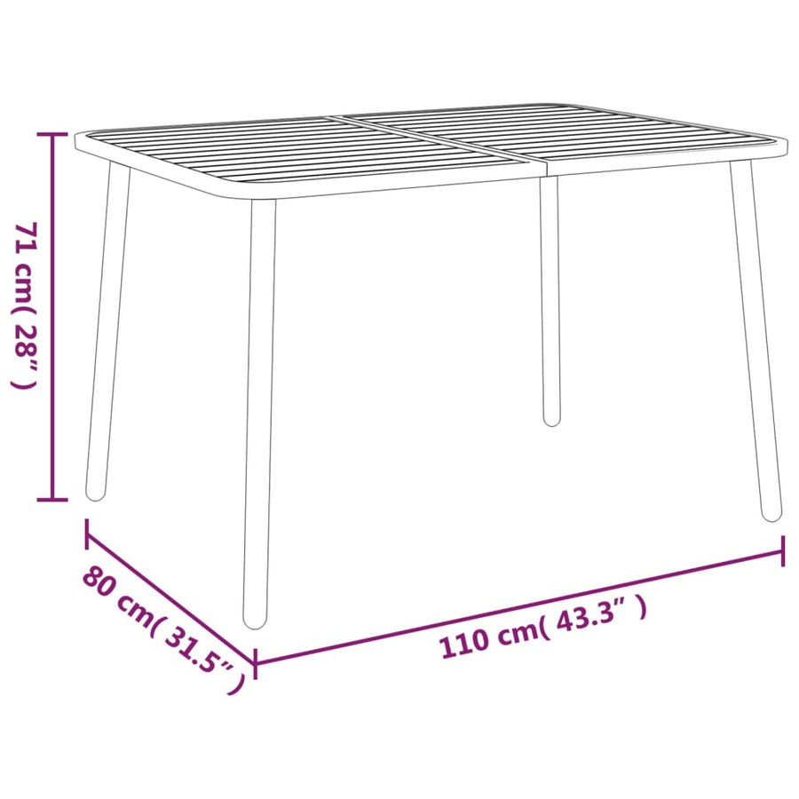7-Delige Tuinset Staal Antracietkleurig 110 cm tafellengte