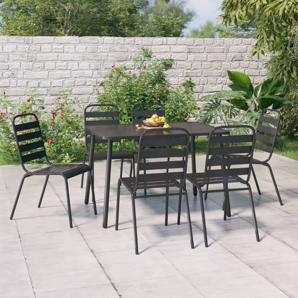 7-Delige Tuinset Staal Antracietkleurig 110 cm tafellengte