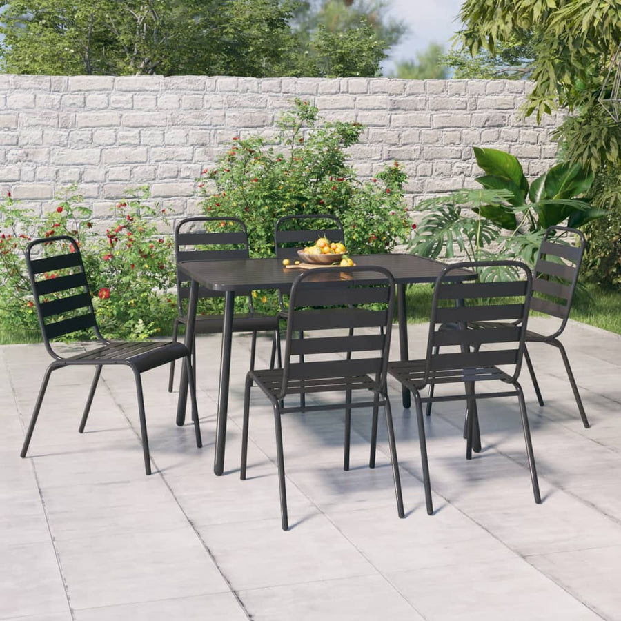 7-Delige Tuinset Staal Antracietkleurig 110 cm tafellengte