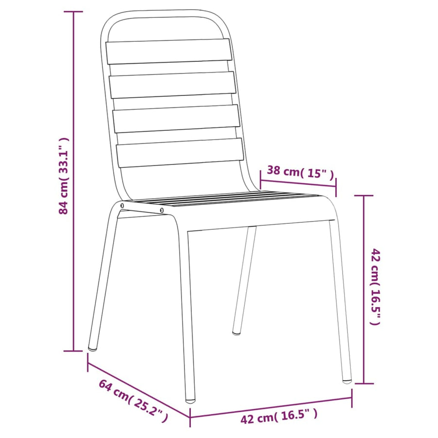7-Delige Tuinset Staal Antracietkleurig Lengte tafel 165 cm