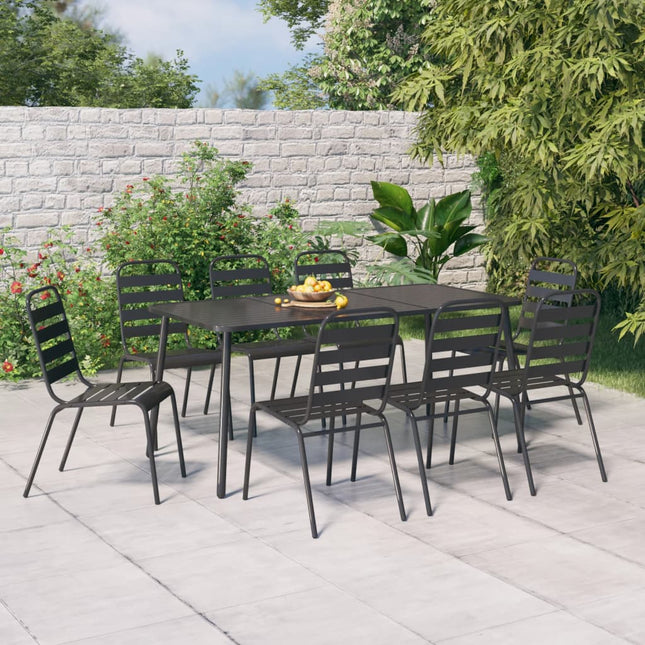 -Delige Tuinset Staal Antracietkleurig 9 Lengte tafel 165 cm