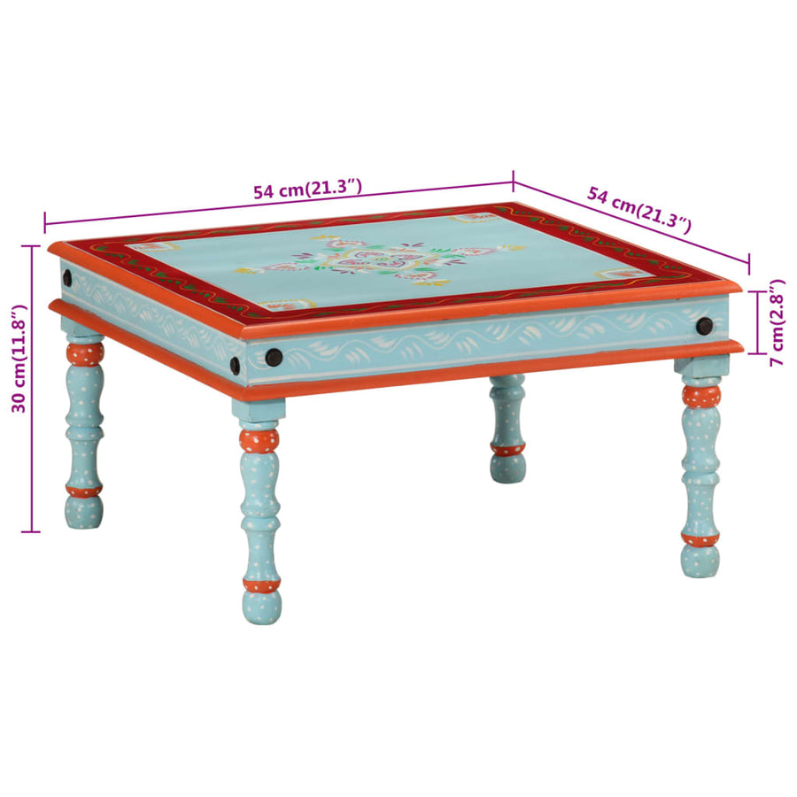 Salontafel Handbeschilderd Massief Mangohout 54 x 54 x 30 cm Blauw