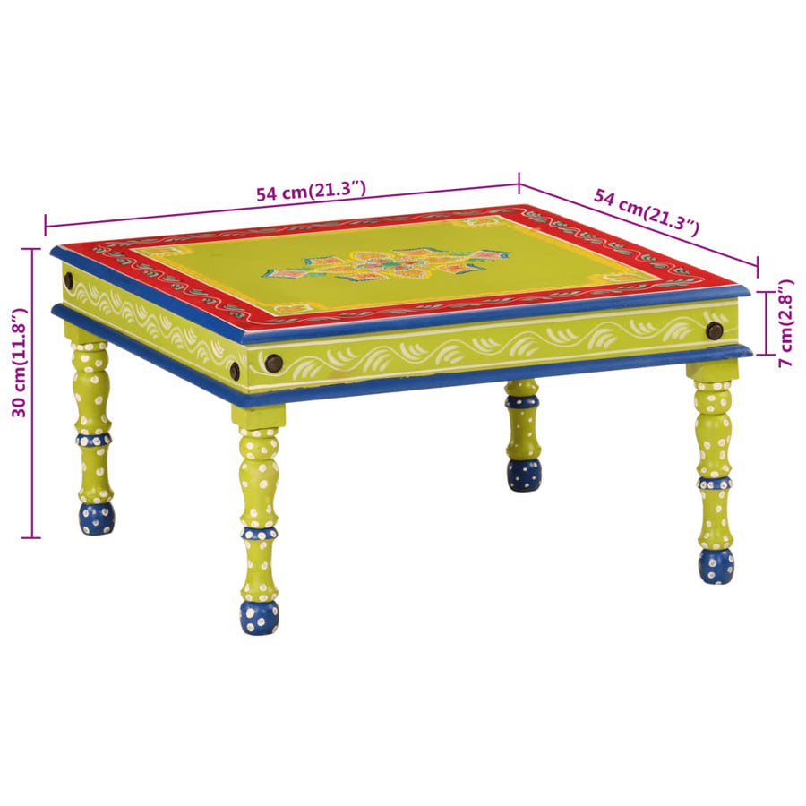 Salontafel Handbeschilderd Massief Mangohout 54 x 54 x 30 cm Groen