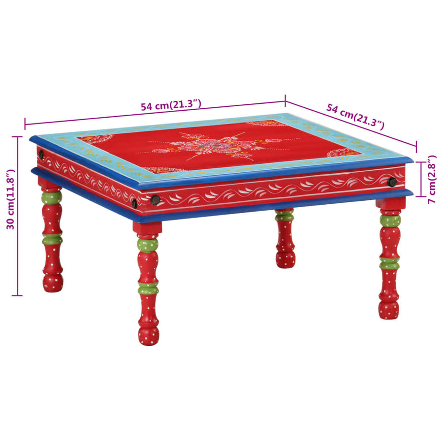 Salontafel Handbeschilderd Massief Mangohout 54 x 54 x 30 cm Rood