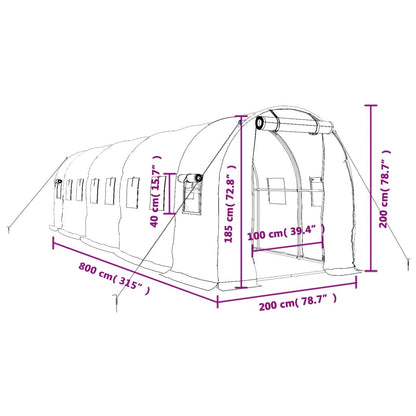 Tuinkas Met Stalen Frame 16 M² 8 x 2 x 2 m Groen