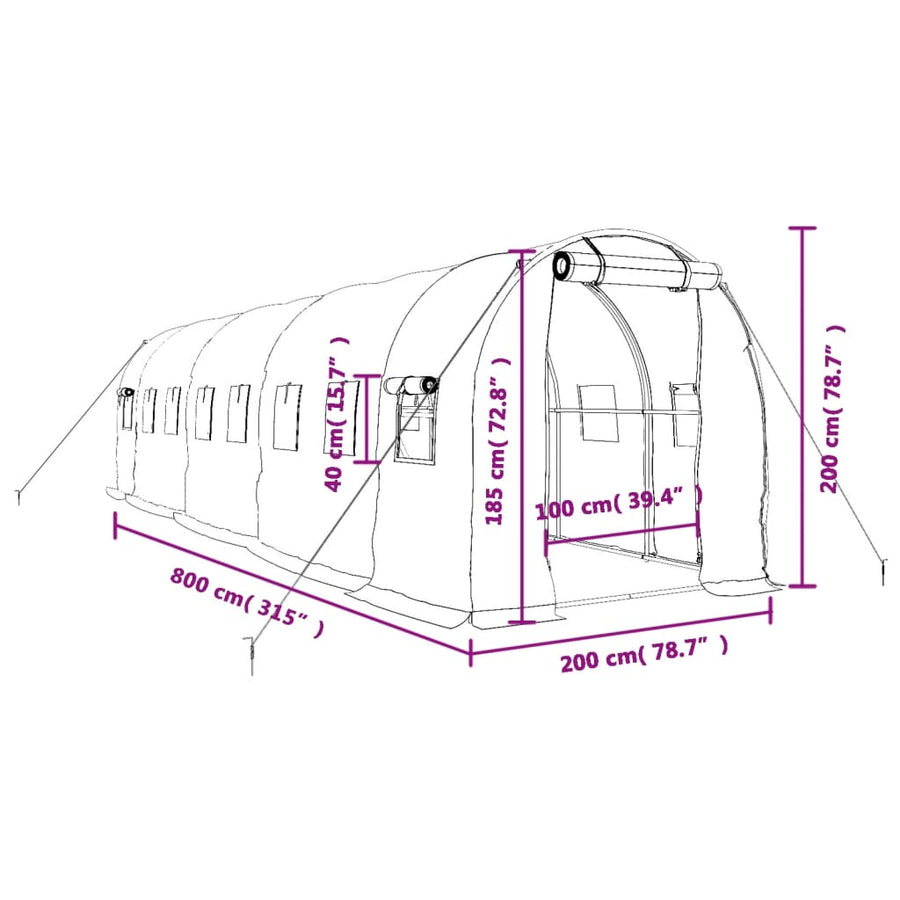 Tuinkas Met Stalen Frame 16 M² 8 x 2 x 2 m Groen