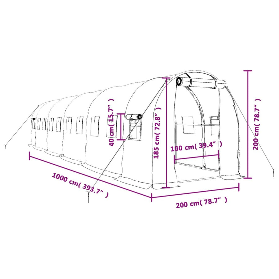 Tuinkas met stalen frame 20 m² 10x2x2 m groen