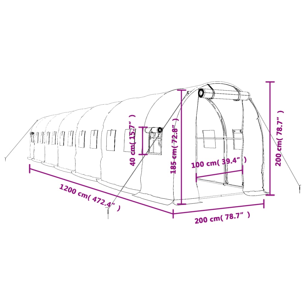 Tuinkas Met Stalen Frame 24 M² 12 x 2 x 2 m Groen
