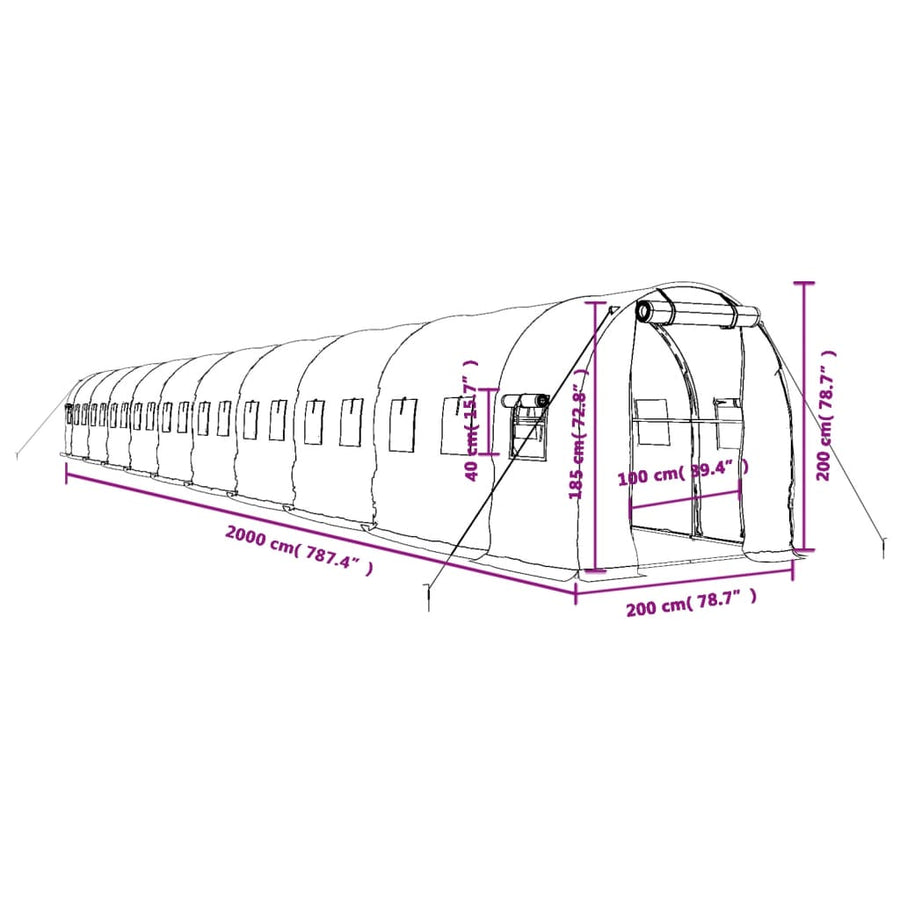 Tuinkas Met Stalen Frame 40 M² 20 x 2 x 2 m Groen