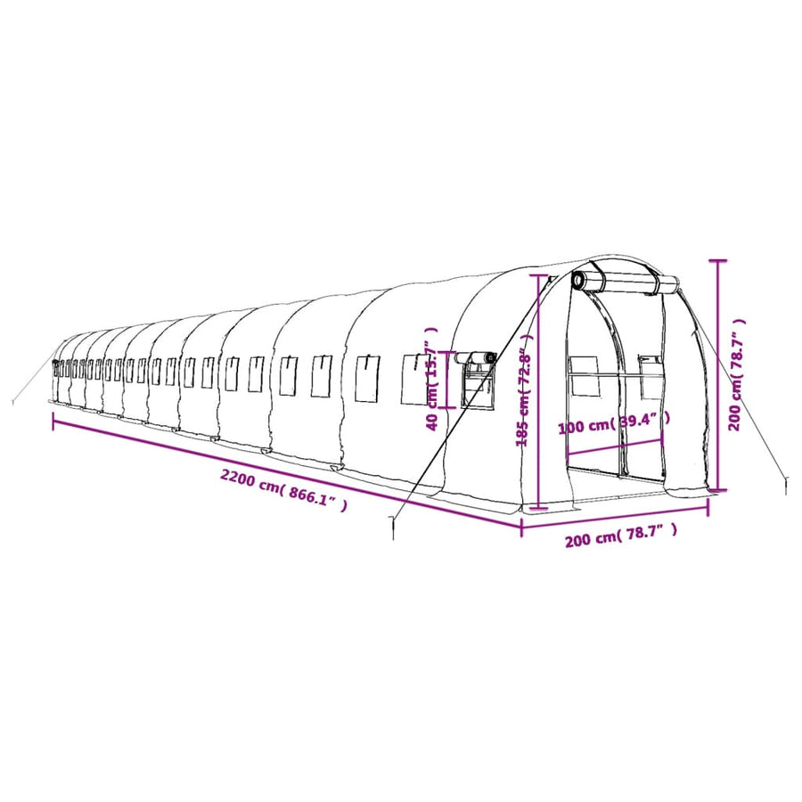 Tuinkas Met Stalen Frame 44 M² 22 x 2 x 2 m Groen