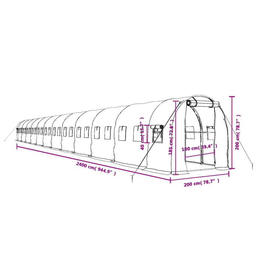 Tuinkas met stalen frame 48 m² 24x2x2 m groen