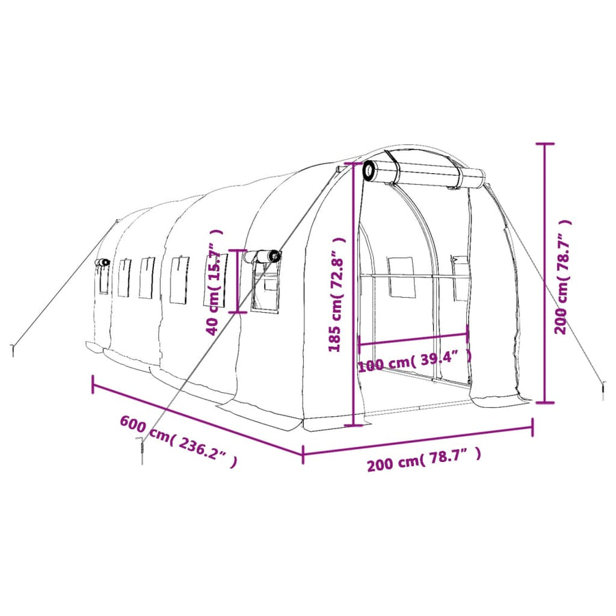 Tuinkas Met Stalen Frame 12 M² 6 x 2 x 2 m Wit
