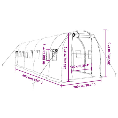 Tuinkas Met Stalen Frame 16 M² 8 x 2 x 2 m Wit