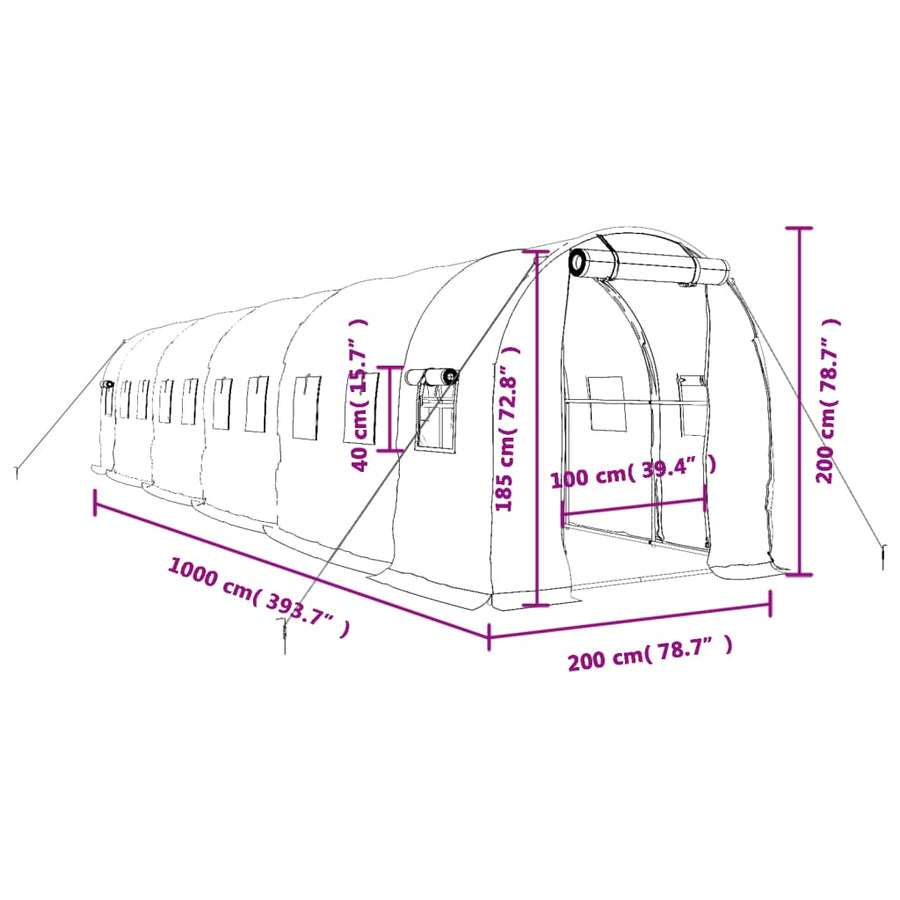 Tuinkas Met Stalen Frame 20 M² 10 x 2 x 2 m Wit