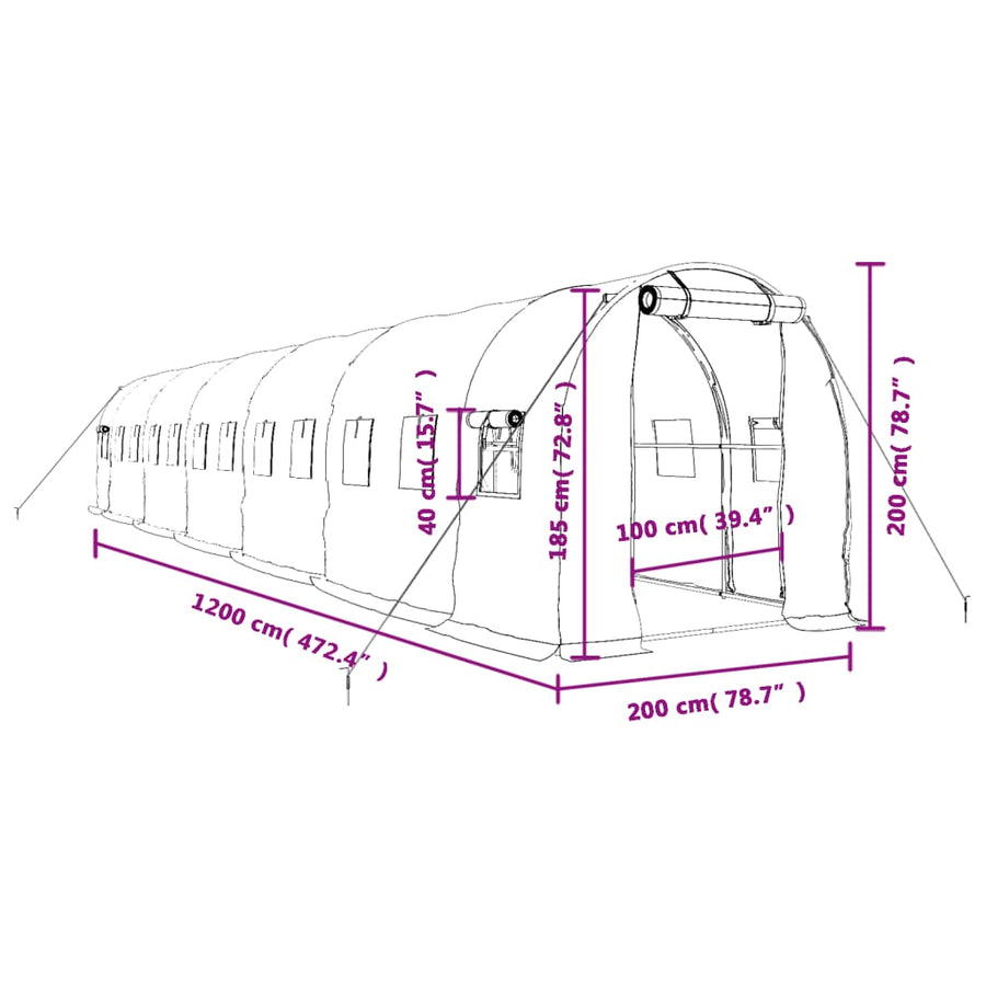 Tuinkas Met Stalen Frame 24 M² 12 x 2 x 2 m Wit