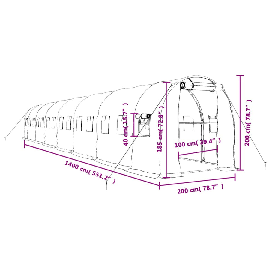 Tuinkas Met Stalen Frame 28 M² 14 x 2 x 2 m Wit