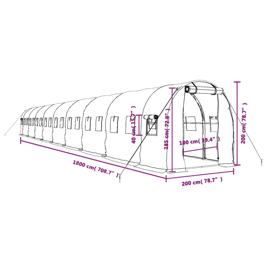 Tuinkas Met Stalen Frame 36 M² 18 x 2 x 2 m Wit