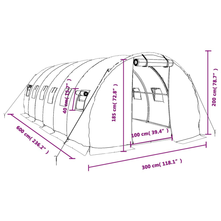 Tuinkas Met Stalen Frame 18 M² 6 x 3 x 2 m Groen