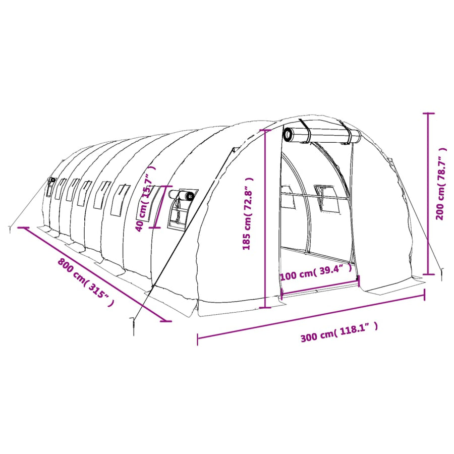 Tuinkas Met Stalen Frame 24 M² 8 x 3 x 2 m Groen