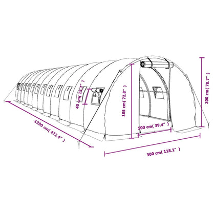 Tuinkas met stalen frame 36 m² 12x3x2 m groen