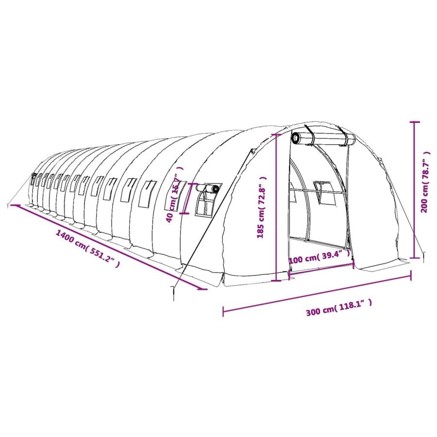 Tuinkas met stalen frame 42 m² 14x3x2 m groen