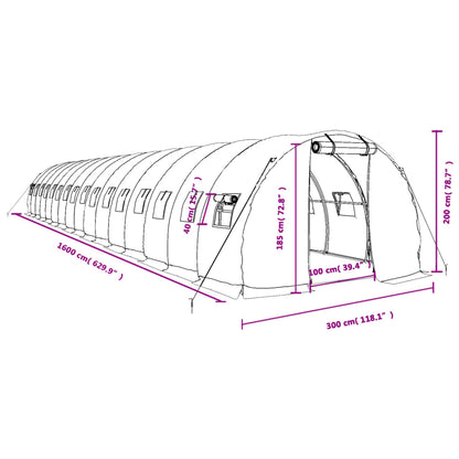 Tuinkas met stalen frame 48 m² 16x3x2 m groen