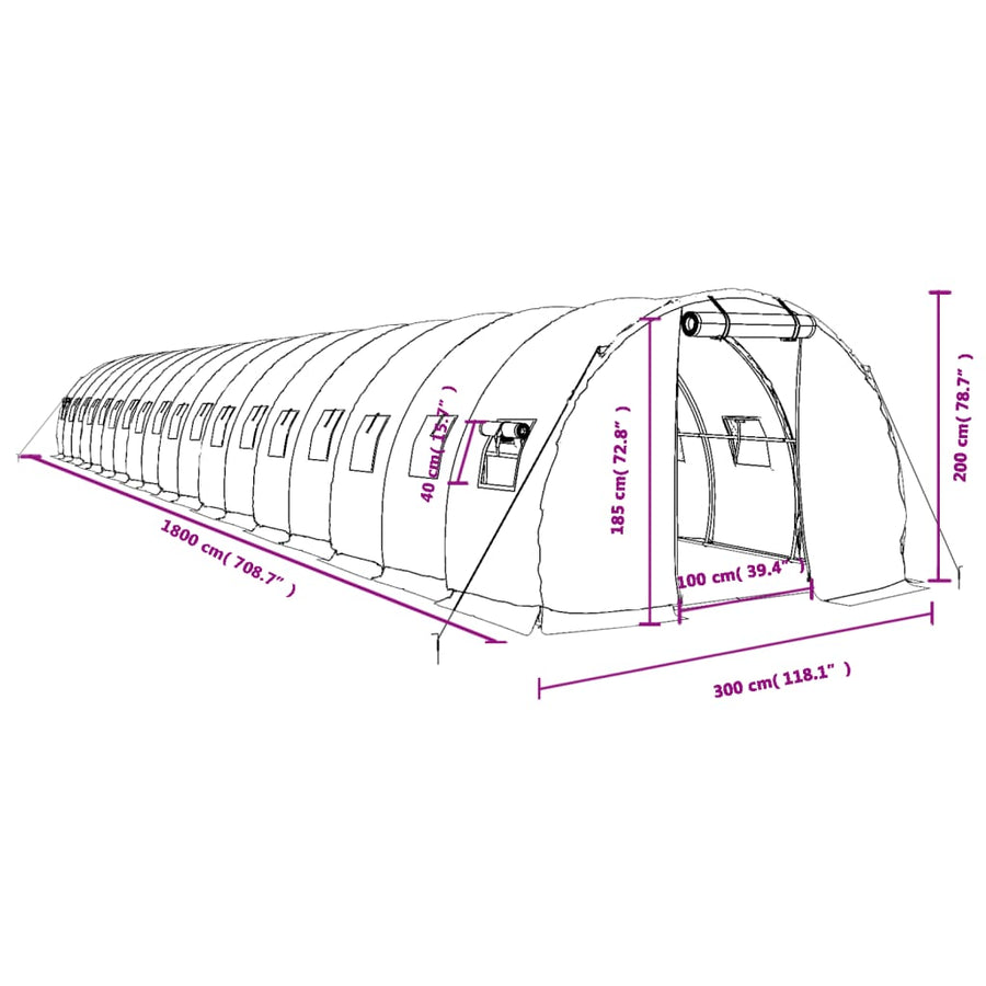 Tuinkas met stalen frame 54 m² 18x3x2 m groen